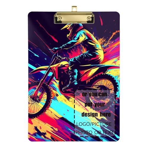 Motocross-Fahrrad und Lightning, personalisierbares Padfolio mit Klemmbrett, Acryl, niedlich, für legale Frauen, Basketball-Trainer, Größe 22,9 x 30,5 cm von tplaotee