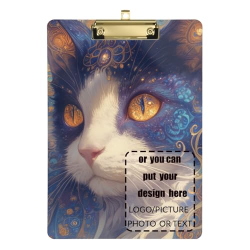Mysterious Tribal Cat Ordner mit Klemmbrett, Acryl, niedlich, für Klemmbrett, Lehrer, Größe 22,9 x 30,5 cm, Blau und Gold von tplaotee
