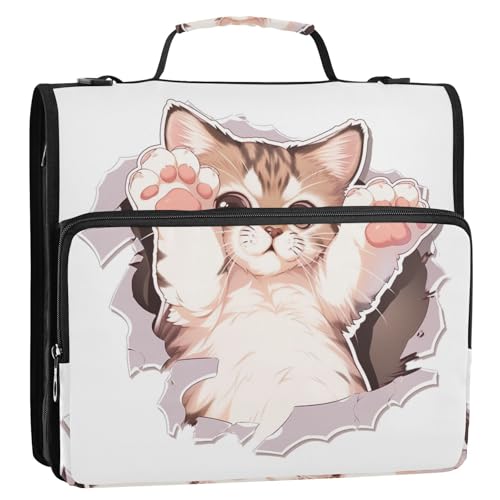 Niedliche Cartoon-Katzen, 3,8 cm, 3-Ringe, Ordner-Organizer mit Gurt, wasserdicht, Dokumenten-Organizer für die Schule von tplaotee