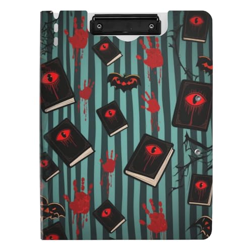 Ordner-Klemmbrett mit Aufbewahrung, Halloween, rotes Teufelsauge, Blut, Handabdruck, A4, Klemmbrett, Folio, doppelte Metallklammern, Stifthalter, Schulklemmbrett mit Abdeckung Ordner-Klemmbrett mit Aufbewahrung, Halloween, rotes Teufelsauge, Blut, Handabdruck, A4, Klemmbrett, Folio, doppelte Metallklammern, Stifthalter, Schulklemmbrett mit Abdeckung von tplaotee
