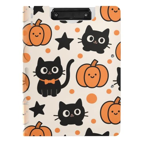 Ordner-Klemmbrett mit Aufbewahrung, Orange, Halloween, Kürbis, schwarze Katze, A4-Klemmbrett mit Padfolio, Doppelclips, Stifthalter, Schulklemmbrett mit Abdeckung Ordner-Klemmbrett mit Aufbewahrung, Orange, Halloween, Kürbis, schwarze Katze, A4-Klemmbrett mit Padfolio, Doppelclips, Stifthalter, Schulklemmbrett mit Abdeckung von tplaotee