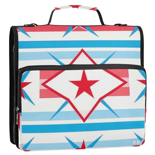 Ordner mit 3 Ringen, 3,8 cm, mit extra Taschen mit Griff, einfach zu transportieren, Schulbedarf, Organizer für Schule und Büro, Weiß / Rot / Blau von tplaotee