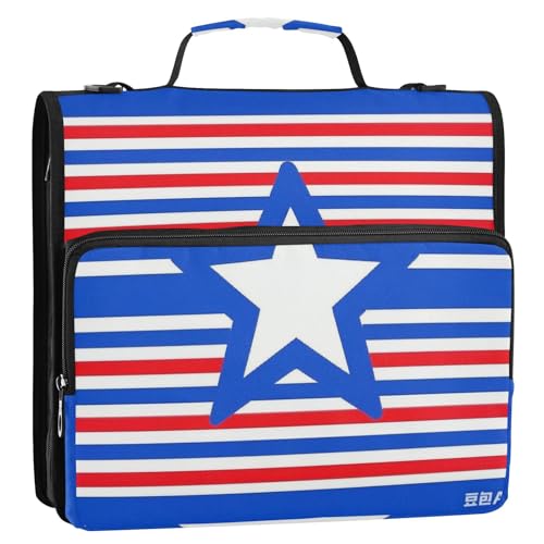 Ordner mit 3 Ringen, 3,8 cm, mit extra Taschen und Riemen, mehrere Taschen, Dokumenten-Organizer für Schule und Büro, Weiß / Rot / Blau von tplaotee