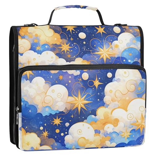 Ordner mit 3 Ringen, Blau und Gold, mit extra Taschen und Riemen, mehrere Taschen, Dokumentenmappe, Organizer für die Mittelschule von tplaotee