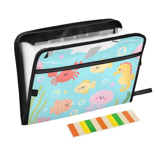 Ordner mit Taschen, 13 Taschen, A4, Briefgröße mit Reißverschluss, für Zuhause, Büro, Cartoon, Fische, Ozean, Carpeta de von tplaotee
