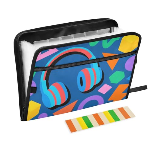 Organizer-Ordner mit 13 Fächern, A4, Briefgröße mit Reißverschluss, für Kopfhörer, Zuhause, Büro, geometrische Formen, Memphis-Stil, Carpeta de von tplaotee