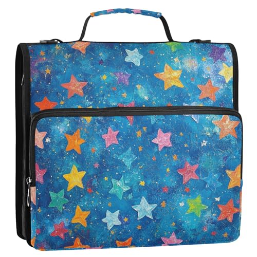 Organizer für Ölgemälde, Sterne, 3 Ringe, mit Griff, mehrere Fächer, Dokumententasche für Mittelschule, Blau von tplaotee