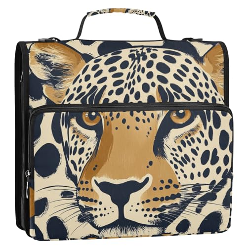 Organizer mit Leopardenmuster, 3 Ringe, 3,8 cm, Organizer mit Griff, wasserdicht, Dokumentenmappe für Mittelschule von tplaotee