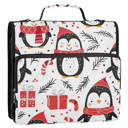 Organizer mit Weihnachts-Pinguin-Motiv, 3 Ringe, Organizer mit Schultergurt und Griff, wasserdicht, Dokumentenordner, Organizer, geeignet für Mittelschule von tplaotee