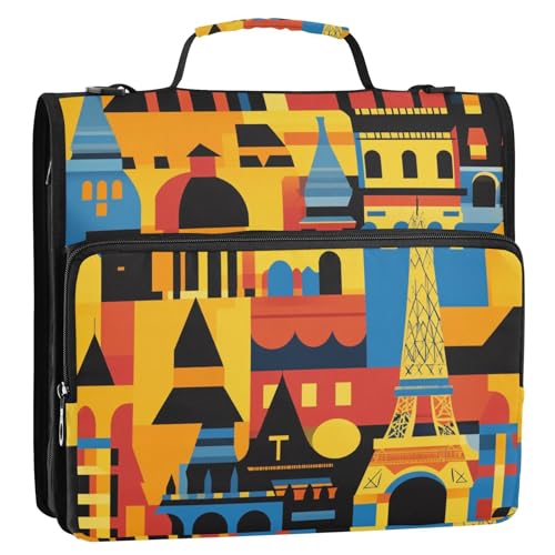Paris Castel Geometrischer Stil, 3,8 cm, 3-Ring-Ordner mit extra Taschen mit Schultergurt, wasserdichte Dokumenten-Aufbewahrungstasche, geeignet für Mittelschule von tplaotee