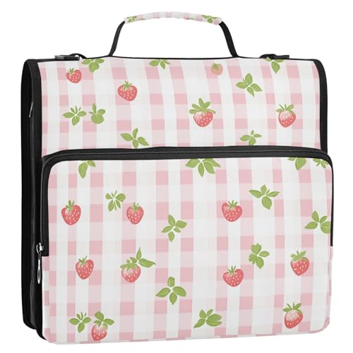 Pfirsichfarbener Pastell-Büffelerdbeeren, 3,8 cm, 3-Ring-Reißverschluss, Organizer mit Griff, mehrere Taschen, Dokumentenmappe, Organizer für Mittelschüler von tplaotee