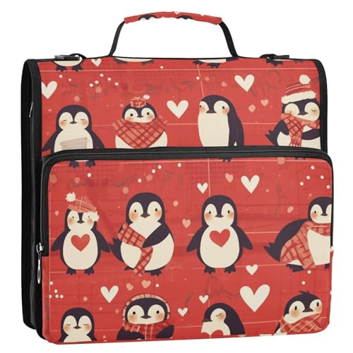 Pinguin-Organizer mit 3 Ringen, Landhausstil, mit Schultergurt und Griff, inklusive Reißverschlusstasche, Dokumentenmappe, Organizer für Mittelschüler von tplaotee