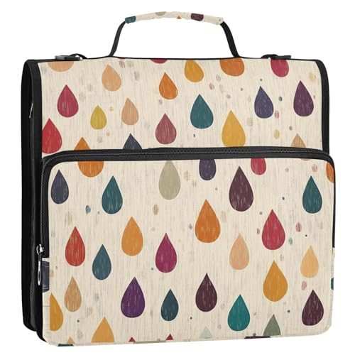 Raindrops Retro Boho Minimalistischer 3,8 cm 3-Ring-Ordner-Organizer mit Riemen, Laege-Kapazität, Dokumentenmappe für Schule und Büro von tplaotee