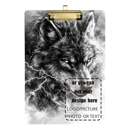 Realistischer Wolf schwarzer Organizer mit Klemmbrett, Standardloch für Klassenzimmer, für Lehrer, High School, Größe 22,9 x 30,5 cm von tplaotee