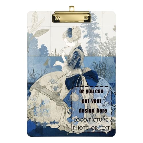 Retro-Klemmbretter für Damen, Blau, Rokoko-Kunst, Kunststoff, wasserdicht, für Klemmbrett, Lehrer, Größe 22,9 x 30,5 cm von tplaotee