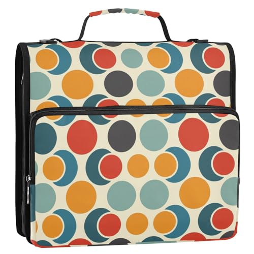 Retro bunte Kreise 3 Ringe Schule Reißverschluss Ordner mit Griff und abnehmbarem Schultergurt leicht zu tragen Dokument Organizer Tasche für Mittelschüler von tplaotee