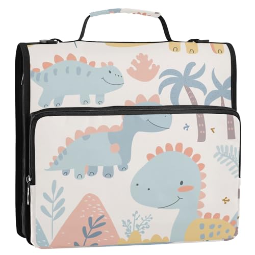 Ringbuch mit 3 Ringen, Dinosaurier-Motiv, 3,8 cm, mit extra Taschen mit Schultergurt und Griff, inklusive Reißverschlusstasche, Portfolio-Ordner für die Mittelschule, Cremeblau Ringbuch mit 3 Ringen, Dinosaurier-Motiv, 3,8 cm, mit extra Taschen mit Schultergurt und Griff, inklusive Reißverschlusstasche, Portfolio-Ordner für die Mittelschule, Cremeblau von tplaotee