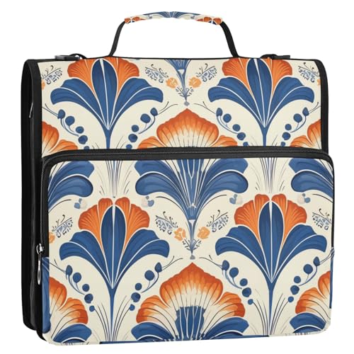 Ringbuch mit 3 Ringen, Retro-Blumenmuster, blau-orange, Art-Deco, 3,8 cm, mit Griff, inklusive Reißverschlusstasche, tragbar, für Zuhause, Reisen, sichere Aufbewahrungstasche für Büro, Schule Ringbuch mit 3 Ringen, Retro-Blumenmuster, blau-orange, Art-Deco, 3,8 cm, mit Griff, inklusive Reißverschlusstasche, tragbar, für Zuhause, Reisen, sichere Aufbewahrungstasche für Büro, Schule von tplaotee