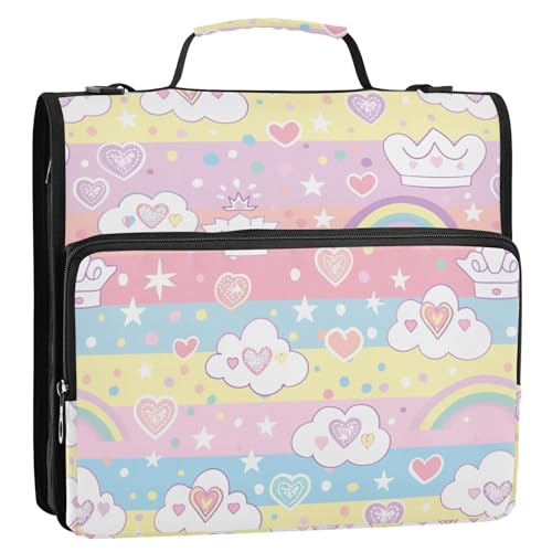 Ringbuch mit Reißverschluss und Schultergurt und Griff, für Schule und Büro, Motiv: Prinzessinnenkleid, Krone, Cartoon, Regenbogenfarben, 3 Ringe Ringbuch mit Reißverschluss und Schultergurt und Griff, für Schule und Büro, Motiv: Prinzessinnenkleid, Krone, Cartoon, Regenbogenfarben, 3 Ringe von tplaotee