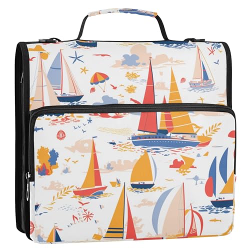 Sail Boats Simple 3,8 cm Ringbuch-Organizer mit Schultergurt, mehrere Taschen, Reißverschluss, Portfolio für Mittelschüler Sail Boats Simple 3,8 cm Ringbuch-Organizer mit Schultergurt, mehrere Taschen, Reißverschluss, Portfolio für Mittelschüler von tplaotee