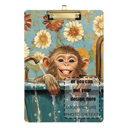 Schicker niedlicher Badeaffe, Retro-Badewanne, individuelle Büro-Clip-Boards, Standard-Loch, für Hausaufgaben, Kindergröße 22,9 x 30,5 cm von tplaotee