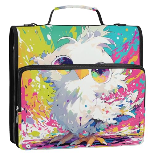 Süßer Vogel, kräftige Farben, 3 Ringe, 3,8 cm, Reißverschluss, Ordner mit Griff, mehrere Taschen, Dokumente, Akten, Aufbewahrungstasche, geeignet für Mittelschule von tplaotee