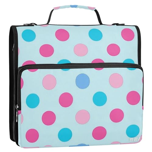 Trendy Polka Dot Pfirsichblau 3,8 cm 3-Ringe Büroordner Organizer mit Gurt Multi-Taschen Portfolios Portfolio-Organizer für Schule von tplaotee