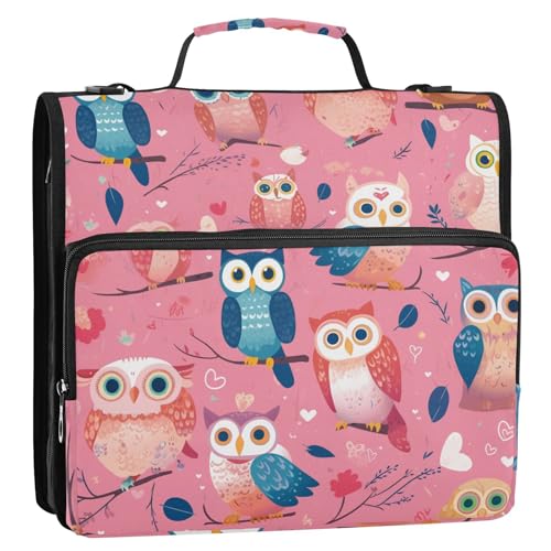 Valentine Owls Lovely Peach 3,8 cm 3 Ringe Schule Reißverschluss Ordner mit Gurt Multi-Pocket Dokument Organizer Tasche für Schule/Büro von tplaotee