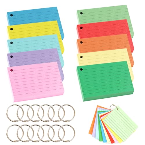trabag 1000 Stück A8 Karteikarten, 10 Farben, 150g/m², für Englisch Vokabeln, Formeln und Notizen von trabag