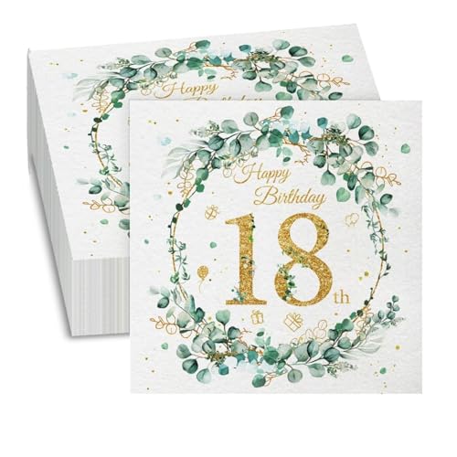 18. Geburtstag Deko Servietten - 40 Stück Papierservietten, Serviette Eukalyptus Grün, Papierservietten für 18 Geburtstag Mädchen Junge Party Tischdekorationen für die Dekoration 18. Geburtstag Deko Servietten - 40 Stück Papierservietten, Serviette Eukalyptus Grün, Papierservietten für 18 Geburtstag Mädchen Junge Party Tischdekorationen für die Dekoration von trabag