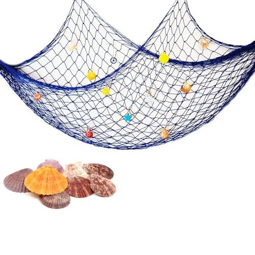 Fischernetz Deko, Mediterranen Stil Fischerei Dekorative mit Farbigen Muscheln, Thema Dekor für Party Home Wohnzimmer Schlafzimmer mediterranen Stil Dekor Wanddekoration,Circa 150 x 200 cm (Blau) von trabag