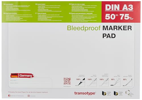 transotype Marker Pad, Layoutpapier für den Einsatz von Pigment-Markern, DIN A3, 70 g/qm, 50 Blatt, extrem weiß, säurefrei, Farbe schlägt nicht durch transotype Marker Pad, Layoutpapier für den Einsatz von Pigment-Markern, DIN A3, 70 g/qm, 50 Blatt, extrem weiß, säurefrei, Farbe schlägt nicht durch von transotype