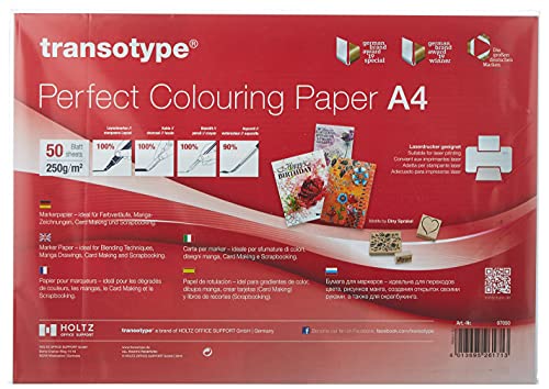 transotype Perfect Colouring Paper, Markerpapier DIN A4, 250 g/qm, 50 Blatt, für Farbverläufe, Manga-Zeichnungen, Card-Making und Scrapbooking, geeignet für Laserdrucker von transotype