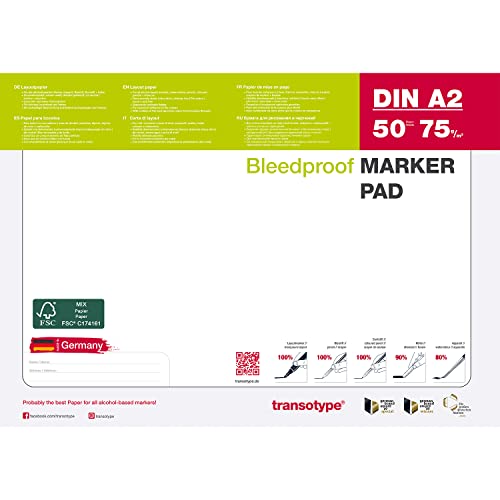 transotype Marker Pad, Layoutpapier für den Einsatz von Pigment-Markern, DIN A2, 70 g/qm, 50 Blatt, extrem weiß, säurefrei, Farbe schlägt nicht durch transotype Marker Pad, Layoutpapier für den Einsatz von Pigment-Markern, DIN A2, 70 g/qm, 50 Blatt, extrem weiß, säurefrei, Farbe schlägt nicht durch von transotype