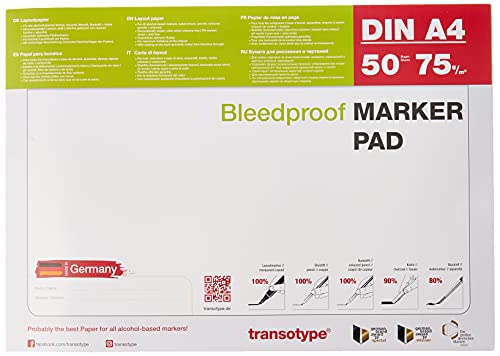 transotype Marker Pad, Layoutpapier für den Einsatz von Pigment-Markern, DIN A4, 70 g/qm, 50 Blatt, extrem weiß, säurefrei, Farbe schlägt nicht durch transotype Marker Pad, Layoutpapier für den Einsatz von Pigment-Markern, DIN A4, 70 g/qm, 50 Blatt, extrem weiß, säurefrei, Farbe schlägt nicht durch von transotype