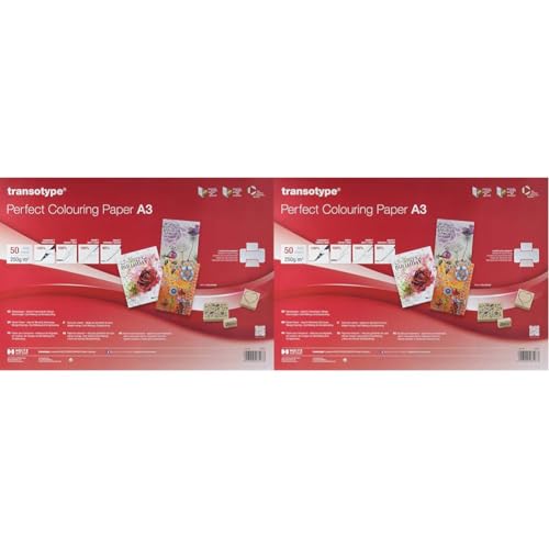 transotype Perfect Colouring Paper, Markerpapier DIN A3, 250 g/qm, 50 Blatt, für Farbverläufe, Manga-Zeichnungen, Card-Making und Scrapbooking, geeignet für Laserdrucker (Packung mit 2) von transotype