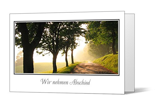 10 x Trauerkarten Waldweg - Quer- Klappkarten im Set mit passenden Umschlägen - Karte zur Kundgebung des Trauerfalls - Trauer, Beerdigung, Sterbefall, Friedhof, Begräbnis von trauerdruckportal.de