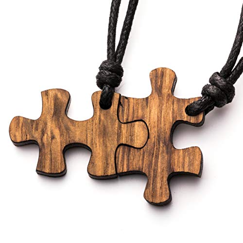 treeforce Puzzle Pärchen Halskette, Holzkette, Schlüsselanhänger oder Auto- Anhänger 3 in 1 DIY Schmuck aus, Handmade, nachhaltig und vegan aus Holz von treeforce