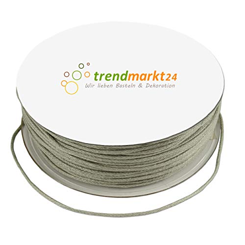 trendmarkt24 Baumwollkordel 1,5mm grau gewachst 100 Meter Baumwollschnur Bastelschnur Kordel von trendmarkt24