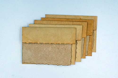 Vintage AntikpapieKarten Set - echtes handgearbeitetes Bütten mit echtem fransigen Antikrand, teegefärbt (kein Druck) 5 Karten A6 plus 5 Couverts C6 von tribal paper