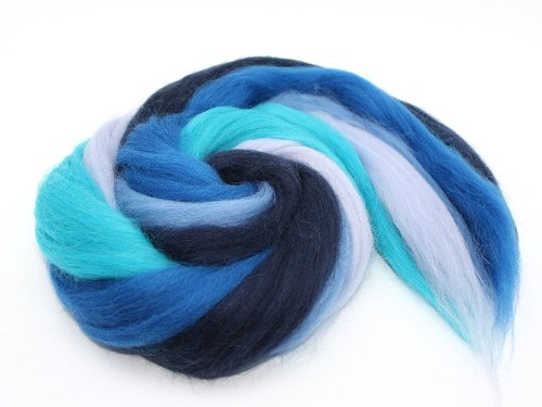 trolle-und-wolle Filzwolle/Bunt, gemischter Merinokammzug in Blautönen 100 g von trolle-und-wolle