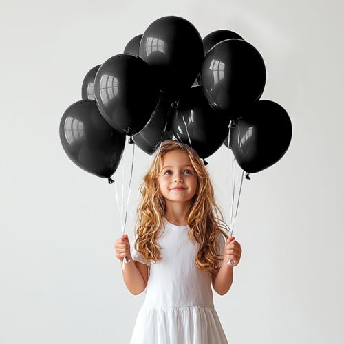TROOKEE 100 schwarze Luftballons, hergestellt in Spanien, 31 cm, Halloween, aus biologisch abbaubarem Latex, Dekoration für Halloween, Geburtstag, Babyparty, Party, Hochzeit, Weihnachten, Kommunion von trookee