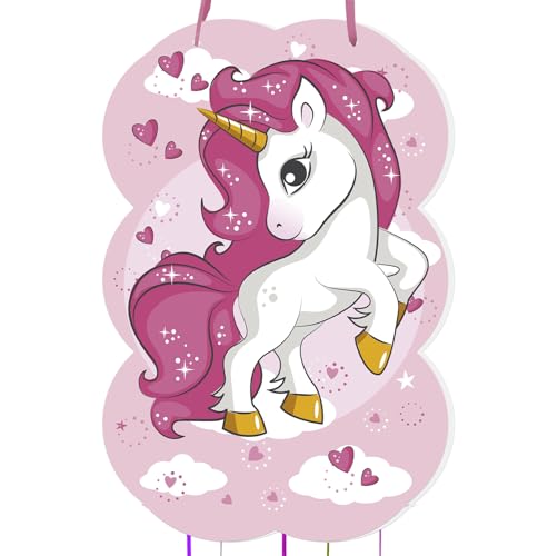 trookee® Piñata Einhorn - Piñata Kindergeburtstag mit rosa Einhorn - Dekoration für Kindergeburtstag - Große Piñata zum Befüllen mit Süßigkeiten und Geschenken für Jungen und Mädchen - 46 x 30 cm von trookee