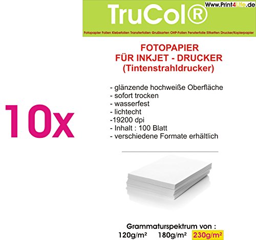 1000 Blatt High Glossy glänzendes Fotopapier DIN A4 230g/m² von trucol