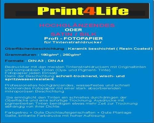 20 Blatt DIN A4 Pro Gloss glänzend 178g /m² mikroporöses beschichtetes Inkjet Photo Paper Tintenstrahldrucker Schnelltrocknendes Fotopapier wasserfest lichtecht keramik beschichtet bis 19200 dpi bedruckbar von trucol