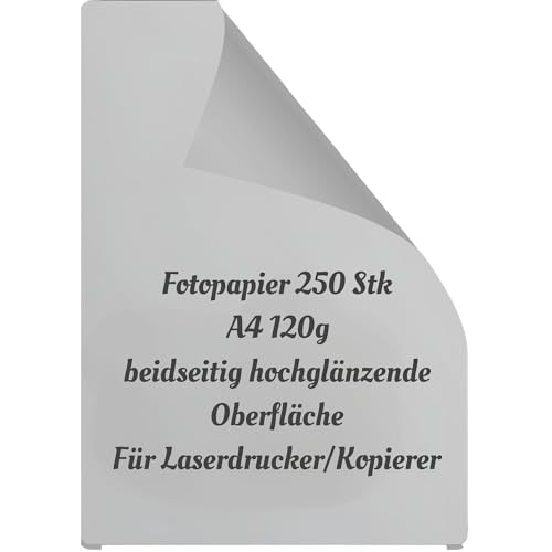 250x Fotopapier A4 120g /m² beidseitig hochglänzende Oberfläche, für perfekte Farbwiedergabe + einzigartigem Glanzeffekt + gestochen scharfe perfekte Ausdrucke nur für Laserdrucker und Kopierer von trucol