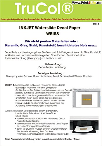 5 Blatt Inkjet Tintenstrahl Wasserschiebefolie Decal Papier Transfer Folie DIN A4 weiß 5 Blatt Inkjet Tintenstrahl Wasserschiebefolie Decal Papier Transfer Folie DIN A4 weiß von trucol
