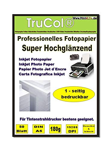 50 Blatt DIN A5 Glossy glänzendes Fotopapier 180g; Gussgestrichenes, hochweißes und glänzendes Papier für hochqualitative Farbausdrucke. Das Fotopapier ist perfekt geeignet für fotorealistische und digitale Ausdrucke mit brillianter Farbwiedergabe 50 Blatt DIN A5 Glossy glänzendes Fotopapier 180g; Gussgestrichenes, hochweißes und glänzendes Papier für hochqualitative Farbausdrucke. Das Fotopapier ist perfekt geeignet für fotorealistische und digitale Ausdrucke mit brillianter Farbwiedergabe von trucol