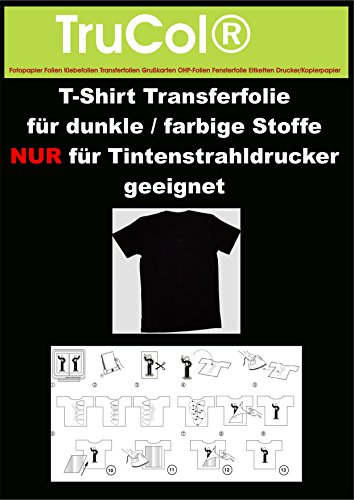 50x DIN A4 T-Shirt Transferpapier für weiße, helle+dunkle, farbige und Schwarze Stoffe. Spezielle Transferfolie zum Bedrucken von Baumwollstoffen incl. Einer Bedienungs- und Waschanleitunganleitung. von trucol