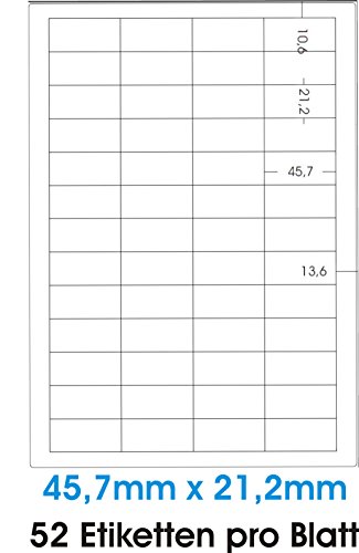 5200 STK. Selbstklebende WEIßE Etiketten permanent klebend Adressetiketten Etikettenformat 45.7x21.2mm, 100 Blatt DIN A4, 70g/qm, geeignet für Inkjetdrucker-, Laserdrucker und Kopierer. 5200 STK. Selbstklebende WEIßE Etiketten permanent klebend Adressetiketten Etikettenformat 45.7x21.2mm, 100 Blatt DIN A4, 70g/qm, geeignet für Inkjetdrucker-, Laserdrucker und Kopierer. von trucol